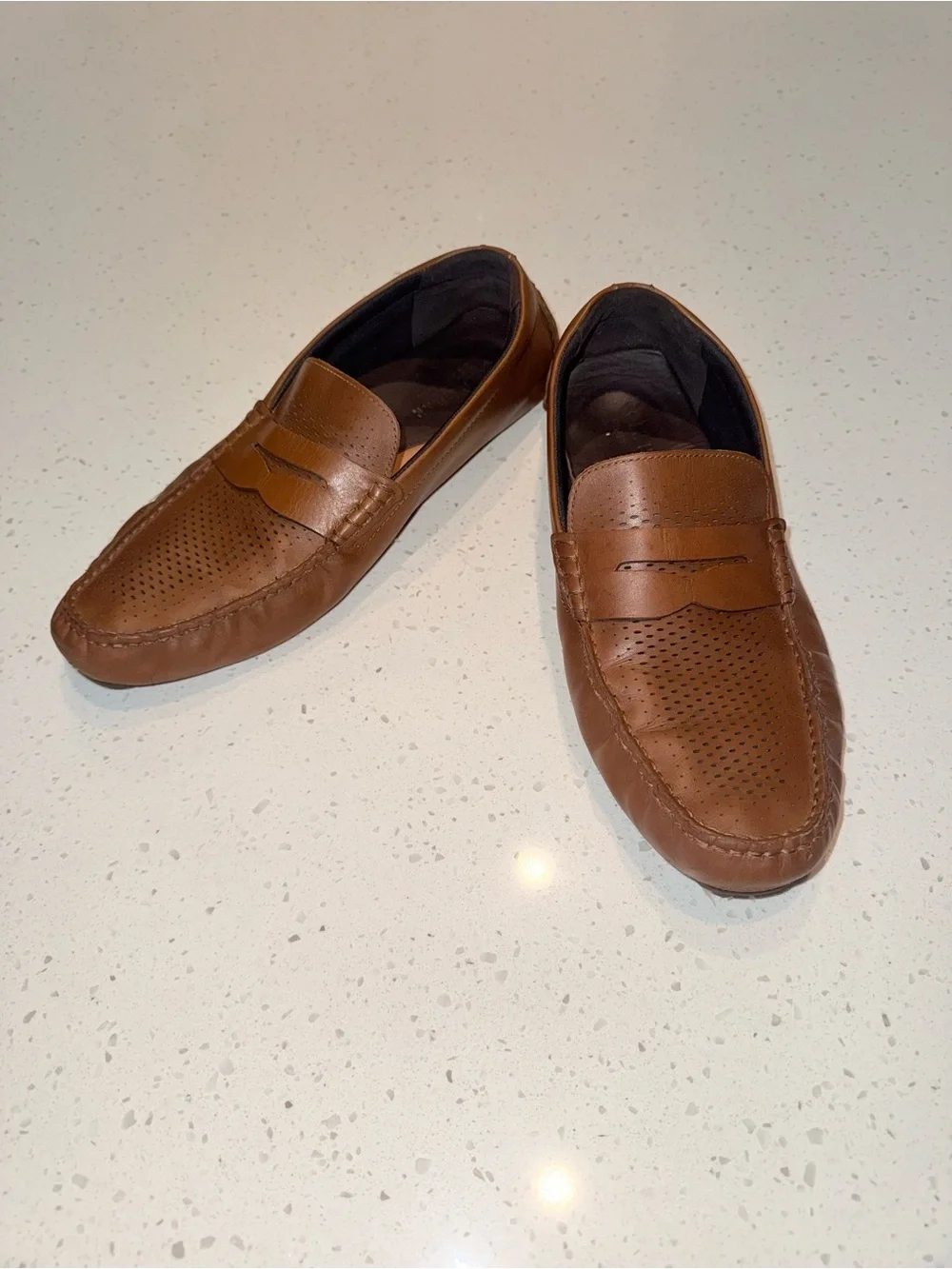Cole Haan Tan Perforated Leather Penny Loafers